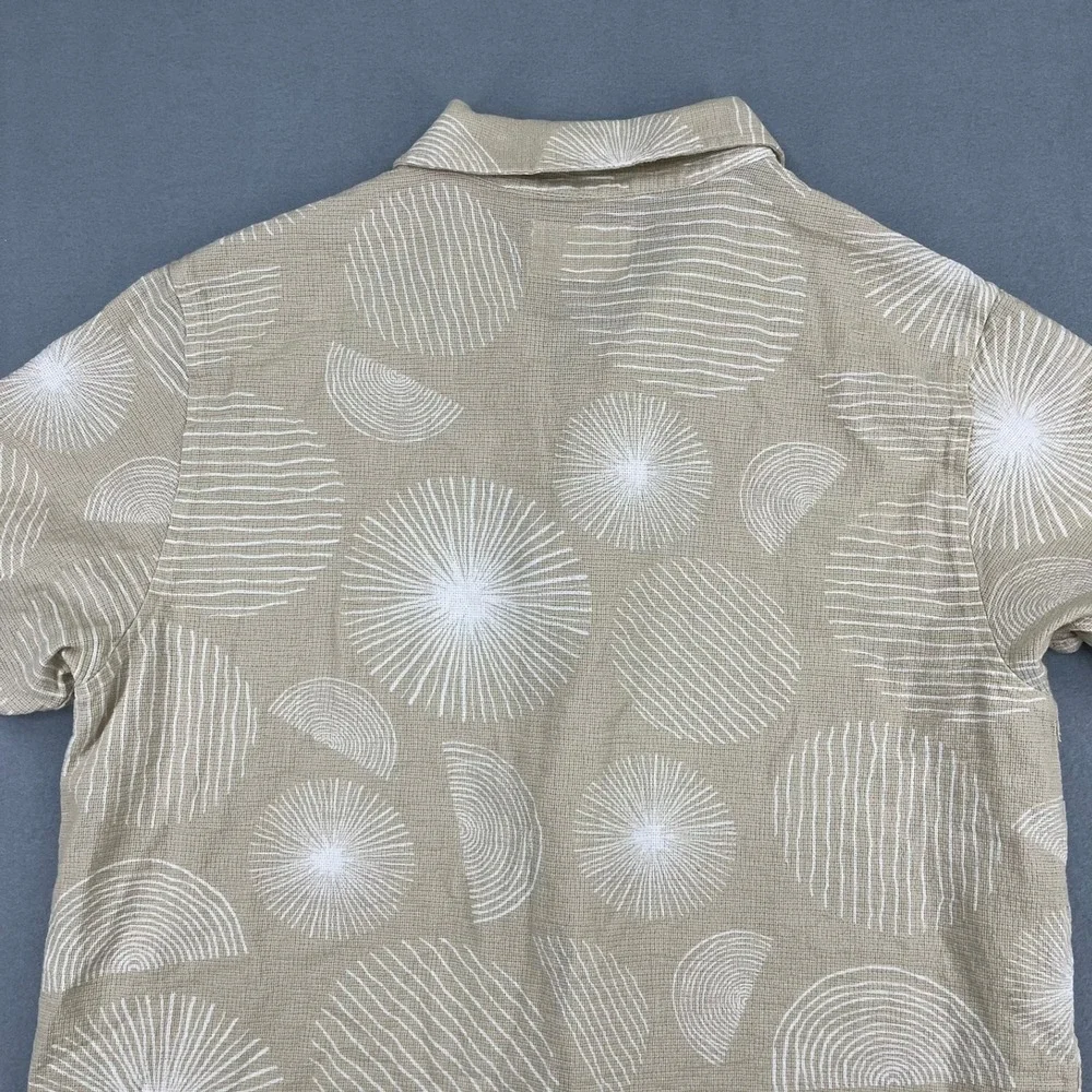 Folk Mens XL Tan Geometric Sunburst Print Textured Cotton Short Sleeve Shirt - Picture 11 of 13